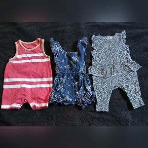 Set of 3 Baby Girl Rompers - Red, Blue, and Leopard